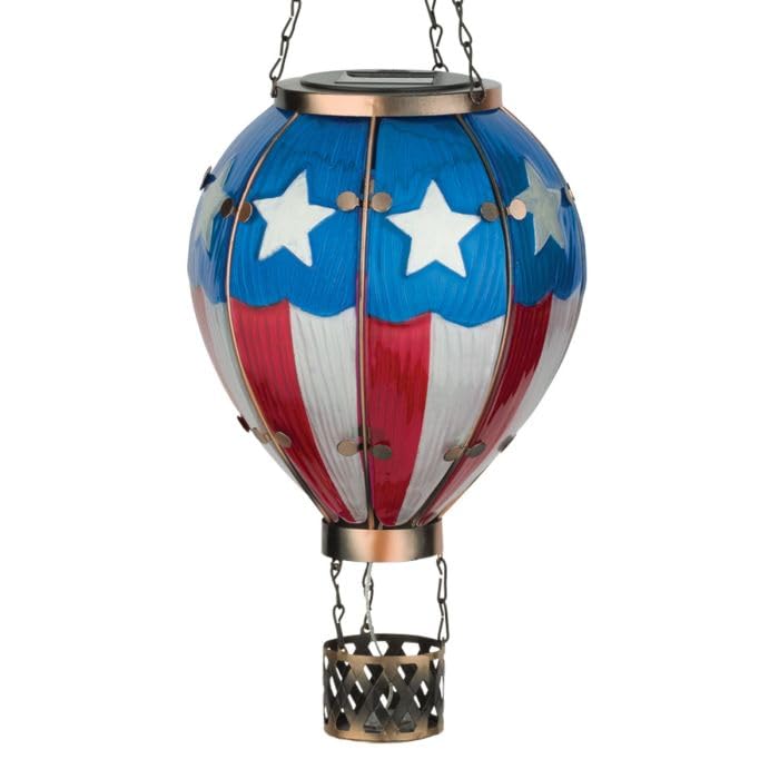 Regal Art & Gift Hot Air Balloon Solar Lantern - Hanging Solar-Powered LED Lights, Waterproof Portable Decorative Outdoor Lamp Made of Metal & Glass