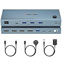 USB C KVM Switch 4K@60Hz,Dual Monitor USB C HDMI DP KVM Switch for 1 PC and 1 Laptop Sharing 2 Monitor and 4 USB3.0 Devices, PD Power for Laptop