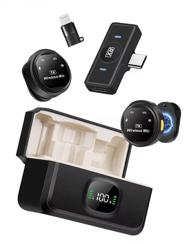 HOMEPAC Mini Microphone for iPhone,Wireless Microphone with AI Noise Cancellation, Plug & Play, Up to 24-Hour Total Use with Charging Case, Ideal for