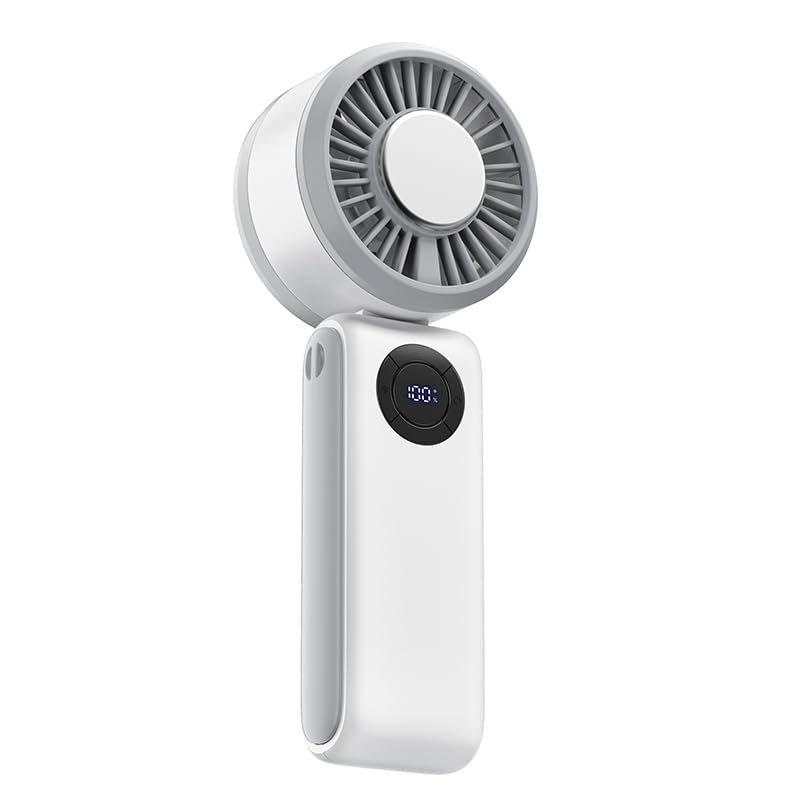 Portable Handheld Fan, 3 IN 1 Rechargeable Personal Fan with 5 Speed Wind, 4000mAh Battery, Digital Display, 90° Foldable Rapid Cooling Small Fan Desk