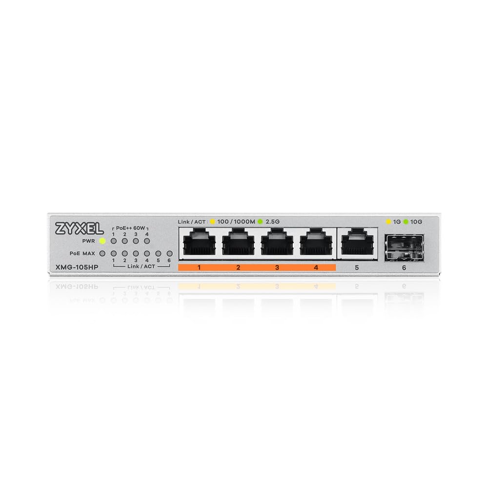 Zyxel 5 Port PoE Network Switch | 2.5Gb Multi Gigabit Switch | Unmanaged | 5X 2.5G, 1x 10G SFP+ | 4X PoE++ 70W Budget | Easy Installation | Fanless