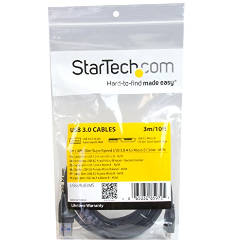 StarTech.com 3m 10ft Slim USB 3.0 A to Micro B Cable M/M - Mobile Charge Sync USB 3.0 Micro B Cable for Smartphones and Tablets (USB3AUB3MS)