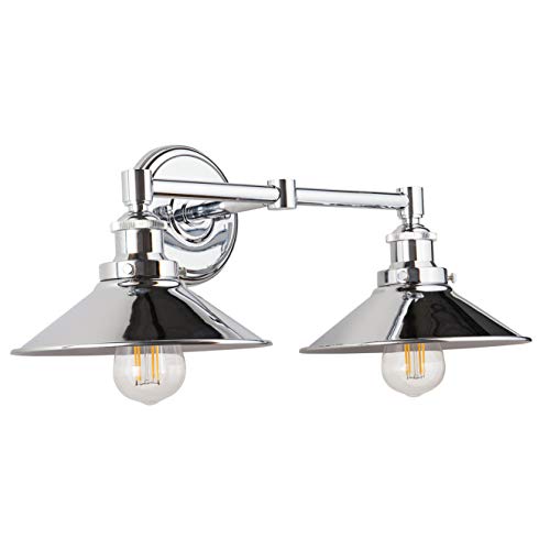 Linea di Liara Andante 2 Light Bathroom Vanity Light - Industrial Polished Chrome Fixtures Above Mirror, Farmhouse Lighting for Bathroom, Bulb