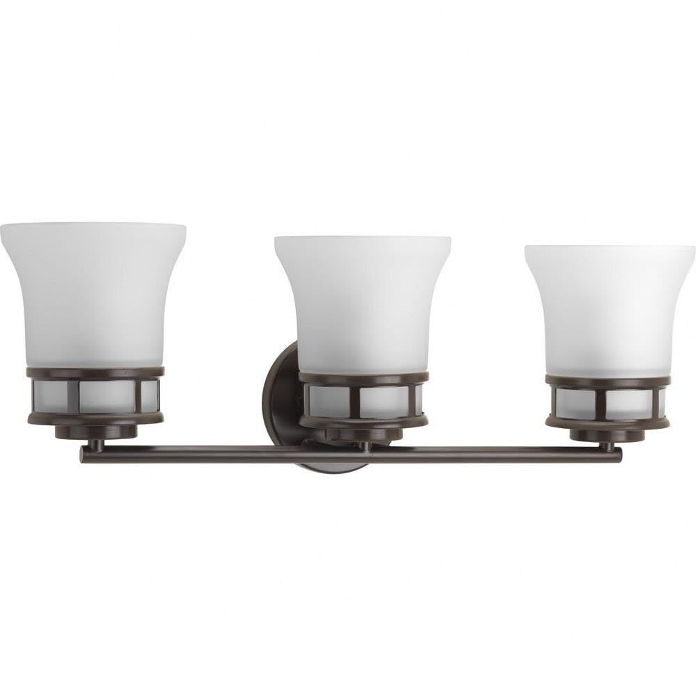 Progress Lighting 3 Light Bathroom Vanity Light, Coastal Style Modern Bath Lighting Fixture with Etched White Glass Shade for Over the Mirror