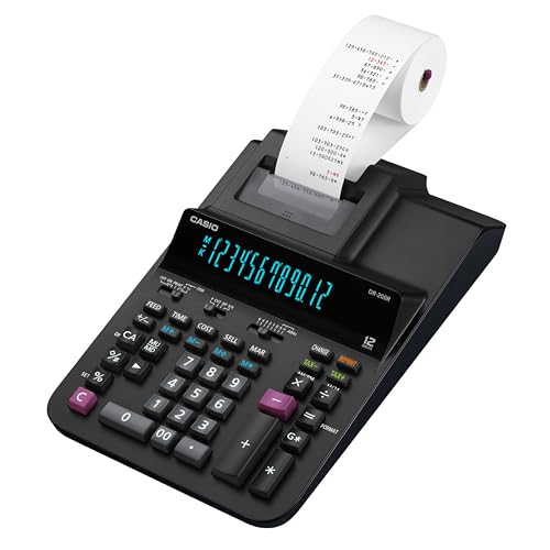 Casio DR-200R-BK Printing Calculator with 2-Color Printing, 12-Digit Front Luminous Display, 4.4 Lines Per Second Speed, Professional Business