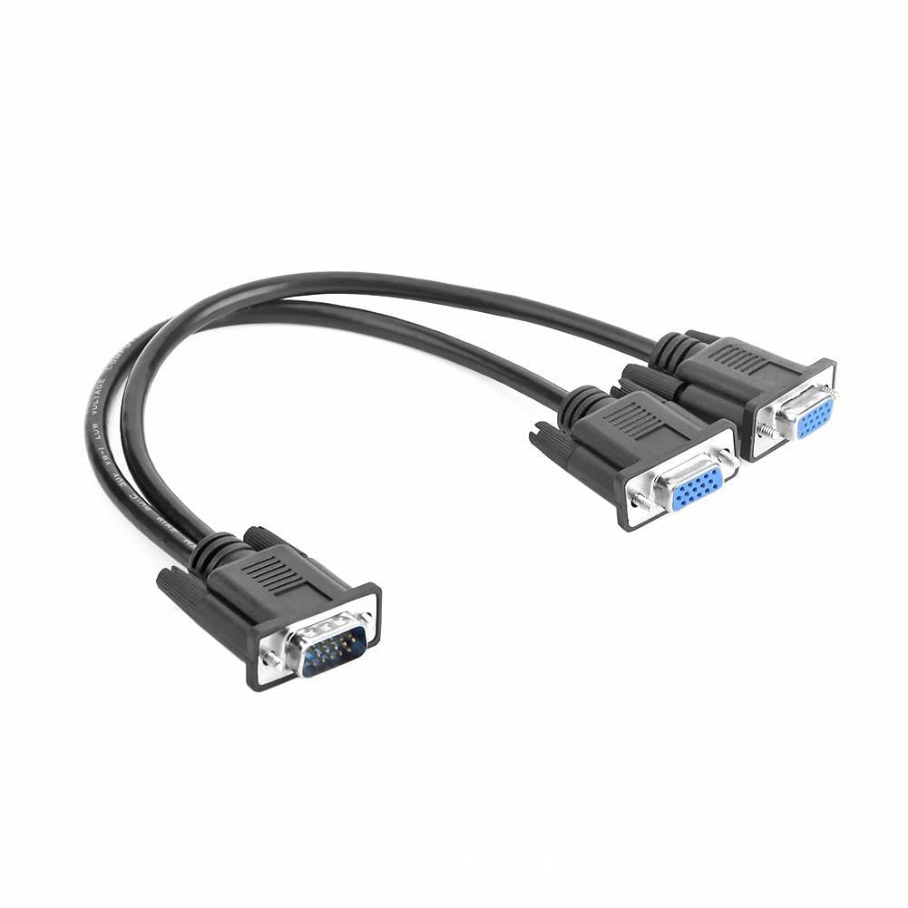 BUBUCAM VGA Y Splitter Cable, VGA 1 Male to VGA 2 Female Adapter Cable Dual VGA Monitor Y Cable for Screen Duplication - 1 Feet, Black (No Screen
