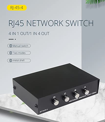 Toptekits 4 Port Way 8P8C RJ45 Network Ethernet Splitter Manual ABCD Sharing Switch Box,4 Ports Network Switch Splitter Selector Hub 4-in 1-Out or