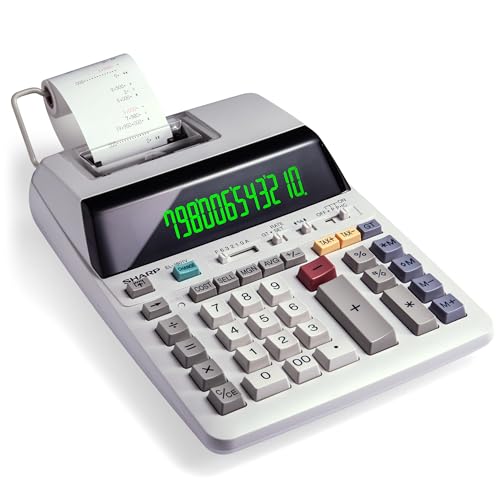 Sharp EL-1801V Ink Printing Calculator, 12-Digit LCD, AC Powered, Off-White, Ideal for Business & Office Use, Easy-to-Read Display & Durable Design