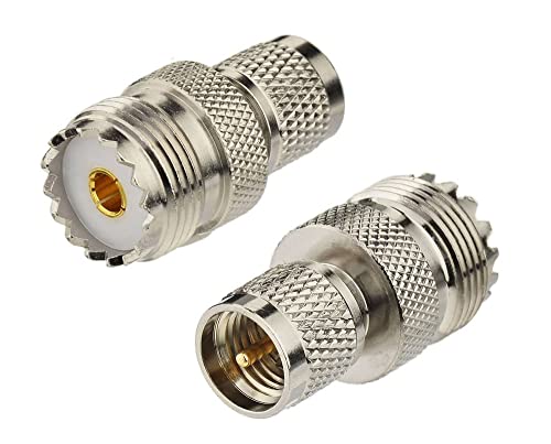 DHT Electronics RF coaxial Adapter MINI-UHF Male to UHF SO239 PL259 Connector Pack of 2