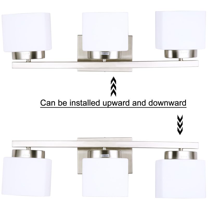 Dosoty 3 Light Bathroom Vanity Light Over Mirror, Modern Brushed Nickel Vanity Lights with Milky Glass Shade, 23 inches Vanity Lighting Fixtures