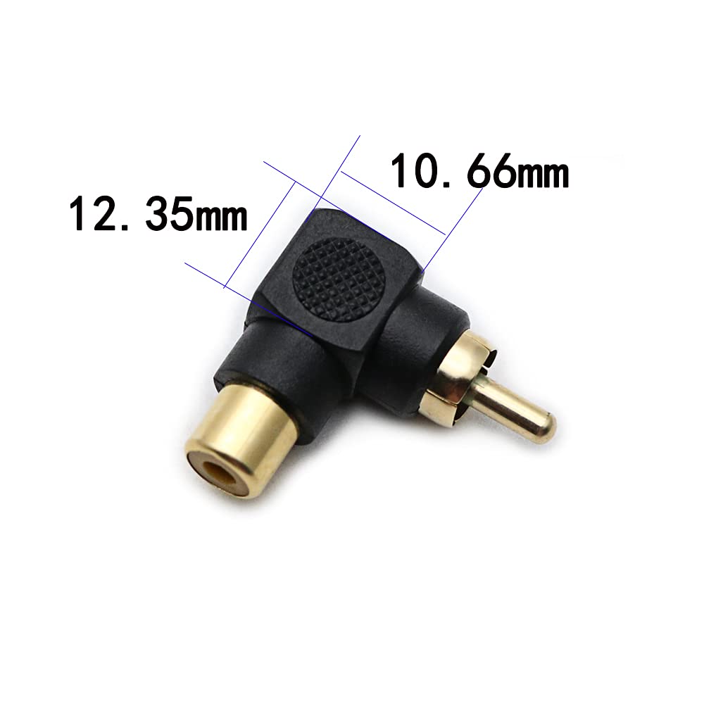 rgzhihuifz RCA Male to RCA Female Connectors Right Angle Plug Adapters M/F 90 Degree Elbow Gold-Plated (2 Black + 2 Red) (4-Pack)
