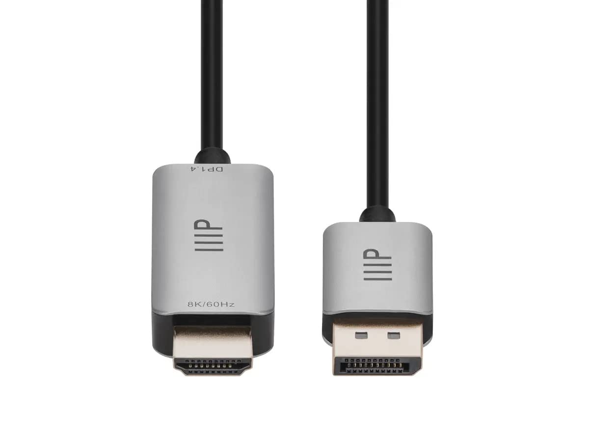 Monoprice DisplayPort 1.4 Cable to 8K HDMI - 8K@60Hz, Up to 32.4Gbps Bandwidth, 32AWG, 6 Feet, Black