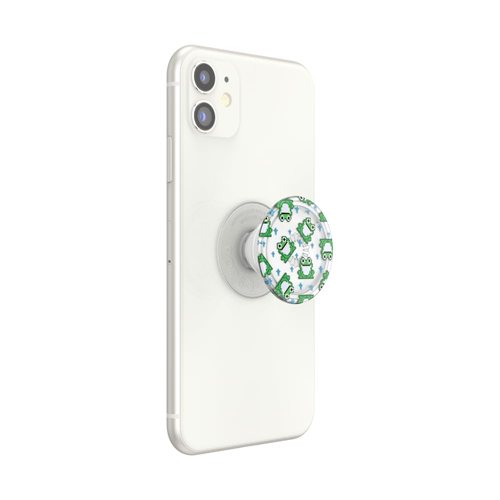 PopSockets Adhesive Phone Grip, Holder, Phone Stand, Plant-based - Translucent 8 Bit Frogs