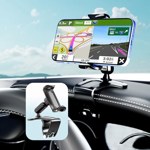 CHDFKKD Phone Mount for Car Dashboard, 360 Degree Rotation Universal Cell Phone Holder for Car Clip Mount Stand Suitable for 4 to 7" Smartphones