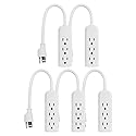 Uninex PS28E WTv2 Compact Grounded 3-Outlet Power Strip ETL Listed, 1-Foot, White, 5-Pack