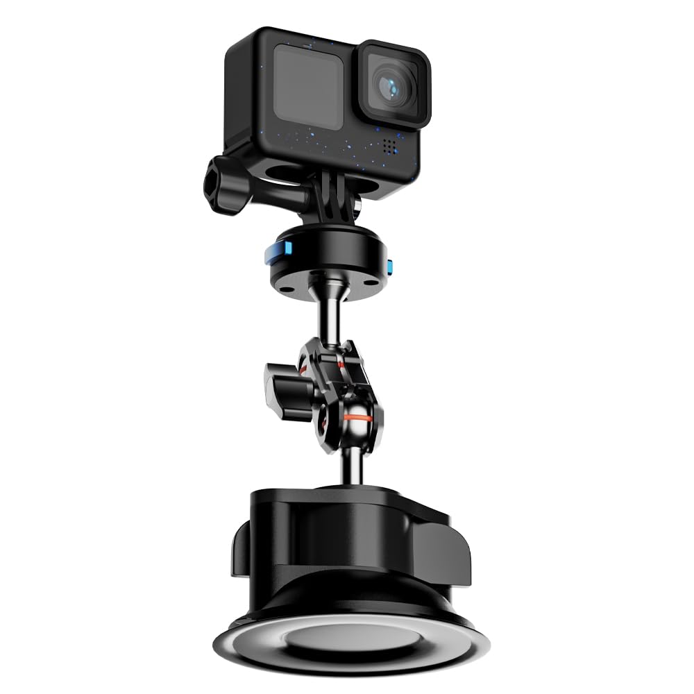 SUREWO Magnetic Suction Cup Camera Mount for Car,Camera Suction Cup Mount with Ball Head Magic Arm Compatible with Go pro Hero 13,12,11,10,9,8,7,6,5