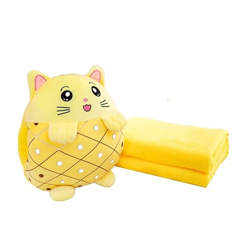 Kids Stuffed Animal Travel Blanket and Pillow Set, Adorable 3 in 1 Multifunctional Fruit Plush Pillow with Hand Warmer Design, Perfect for Travel,…