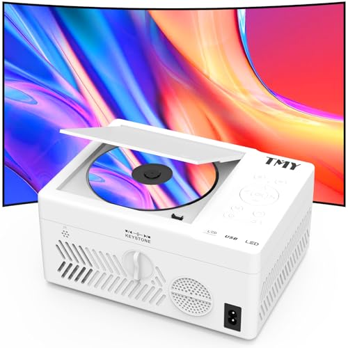 TMY Bluetooth Projector with DVD Player Built in, 1080P Mini Projector, Portable DVD Projector for Outdoor Movies, Compatible with Smartphone/PC/TV