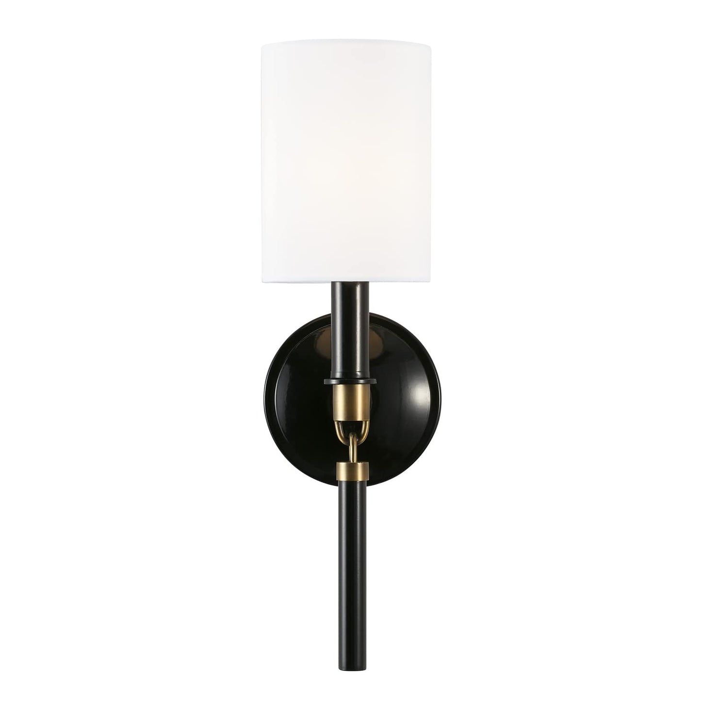 Capital Lighting 641911YA-700 Beckham Modern White Fabric Stay-Straight Shade Wall Sconce, 1-Light 60 Watt, 16" H x 5" W, Glossy Black and Aged Brass