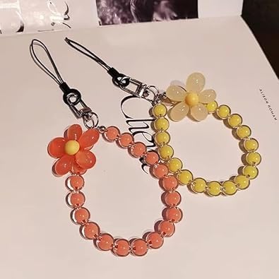 GANPUB Pink Mobile Strap Beaded Flower Bracelet Creative Hanging Rope Keychain Mobile Phone Lanyard Beaded Flower Anti-Lost Phone Case Cell Phone