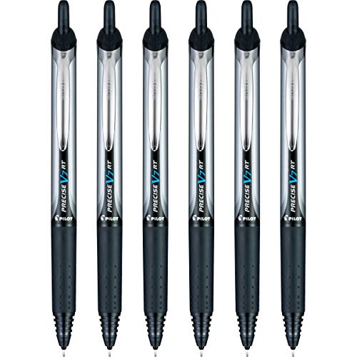 Pilot Precise V7 RT Refillable & Retractable Liquid Ink Rollerball Pens, Black Ink Pens, Fine Point (0.7 mm), 6-Pack - Ideal for School, Journaling