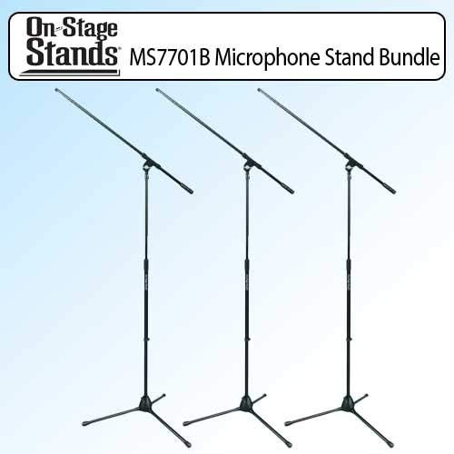 On Stage MS7701B Euro Boom Microphone Stand Bundle (Black) (3 Items)