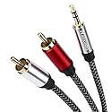 Nanxudyj 3.5mm to 2RCA Audio Cable 15ft Aux to RCA Y Splitter with Metal Shell | Case-Friendly Nylon Braided Cord for Stereo Receiver, Amplifier, Home