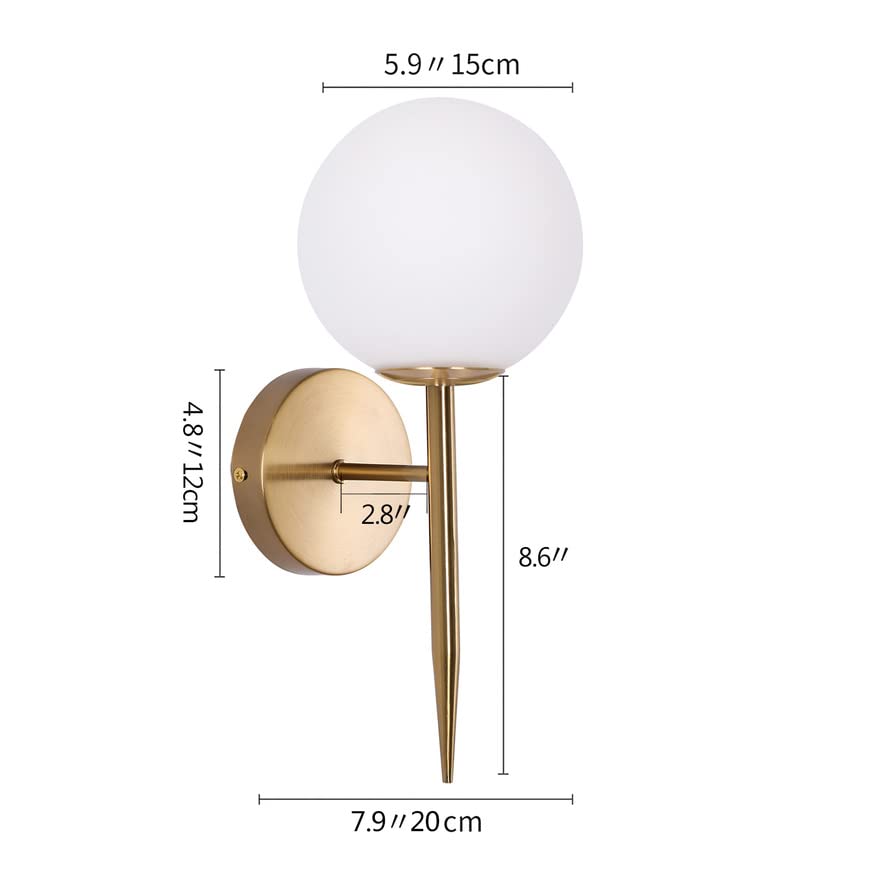 SeeU Brass Wall Sconces Mid Century Style Set of 2,Gold Wall Lamp Fixture,Vanity Light Fixture Wall Lamp with Milky Frosted Globe
