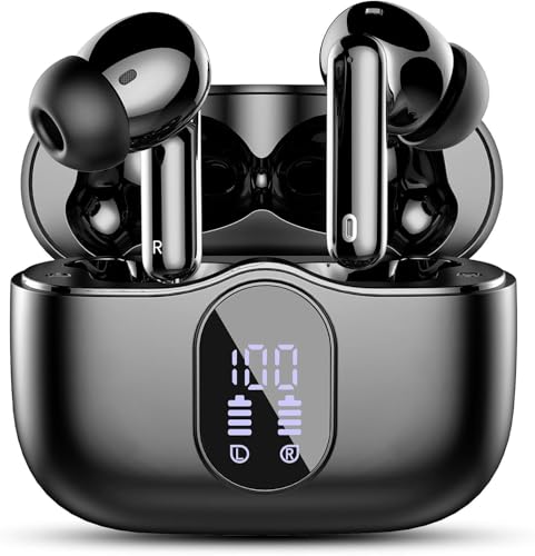 Wireless Earbuds, Bluetooth 5.4 Headphones Bass Stereo, Ear Buds with Noise Cancelling Mic LED Display, IP7 Waterproof in Ear Earphones, 36H Playtime
