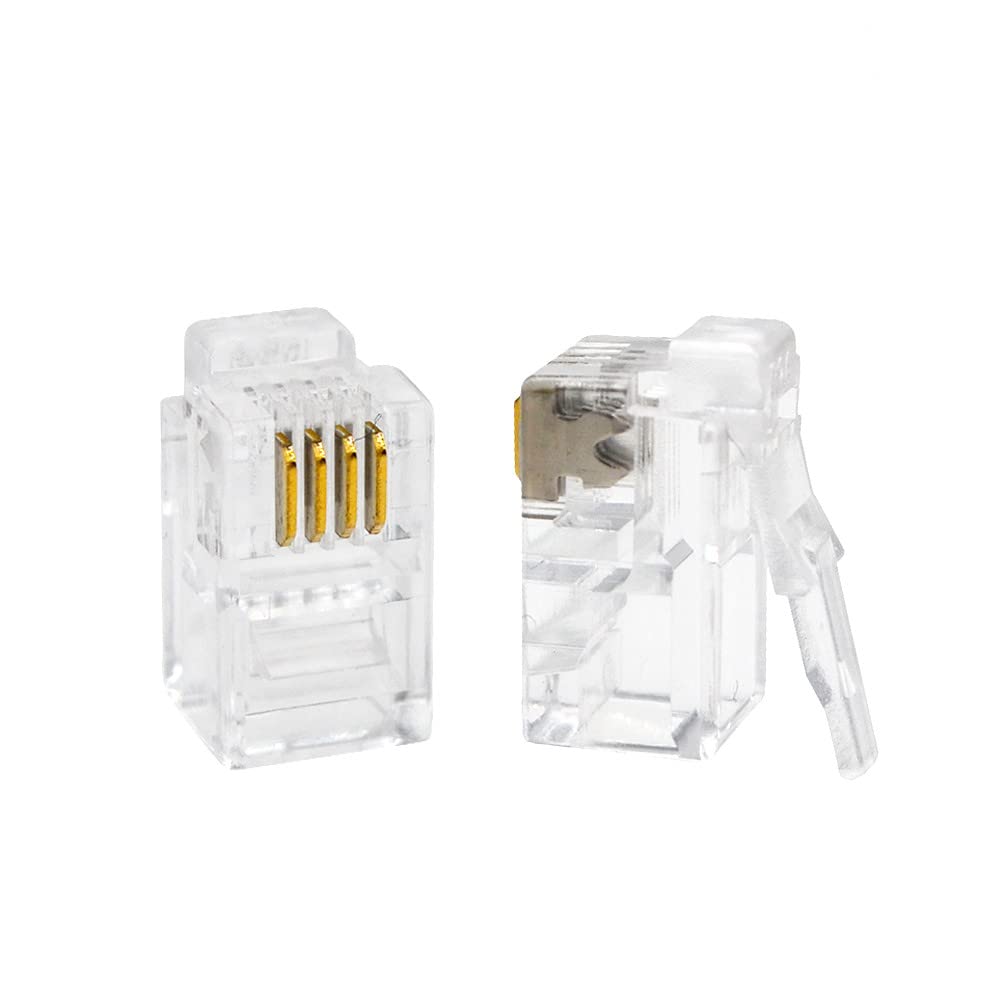 SMITON 100Pack Transparent Color RJ9 Telephone Cable Plug 4P4C Connector