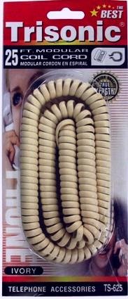 Trisonic 25-ft Phone Handset Cord, Coiled, Ivory