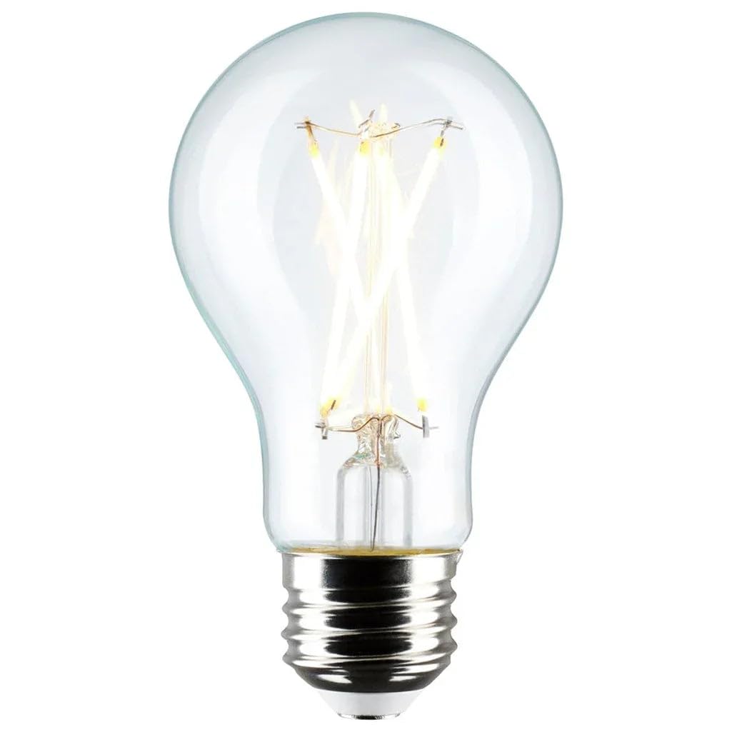 Satco S12463, A19 LED Bulbs, 8W, Clear, 3000K, Dimmable, 4-Pack, Light Bulb