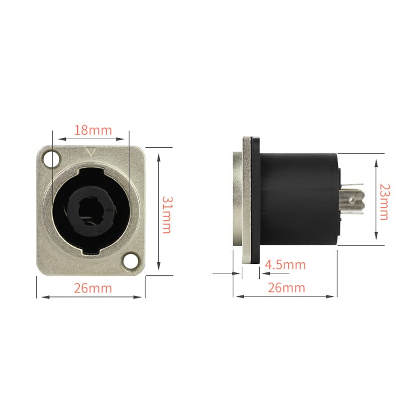CCeCCe 2 Pack Speak Jack Twist Lock with Metal Plate Speaker Connector Female Socket Panel Chasis Mount 4 Pole Square Terminal for Neutrik Speakon