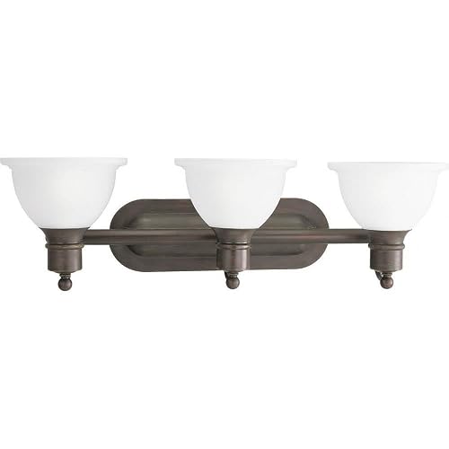 Progress Lighting P3163-20 3-Light Wall Bracket with White Etched Glass, Antique Bronze