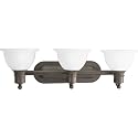 Progress Lighting P3163-20 3-Light Wall Bracket with White Etched Glass, Antique Bronze