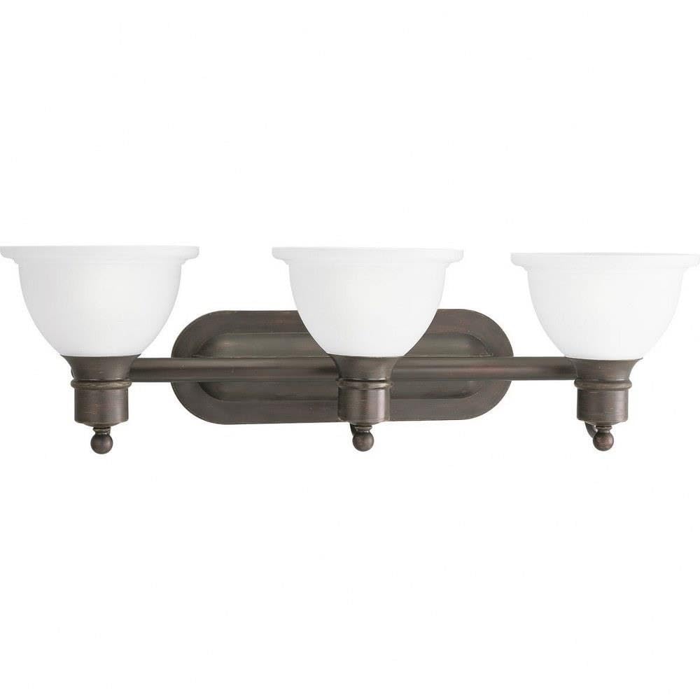 Progress Lighting P3163-20 3-Light Wall Bracket with White Etched Glass, Antique Bronze