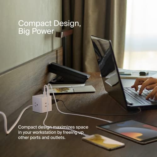 Belkin 6-Outlet Power Cube w/ 3 AC Outlets, 3 USB-A Ports, & 5ft Sturdy Extension Cord - Convenient Compact Cube for Home, Office, Travel, Desktop,