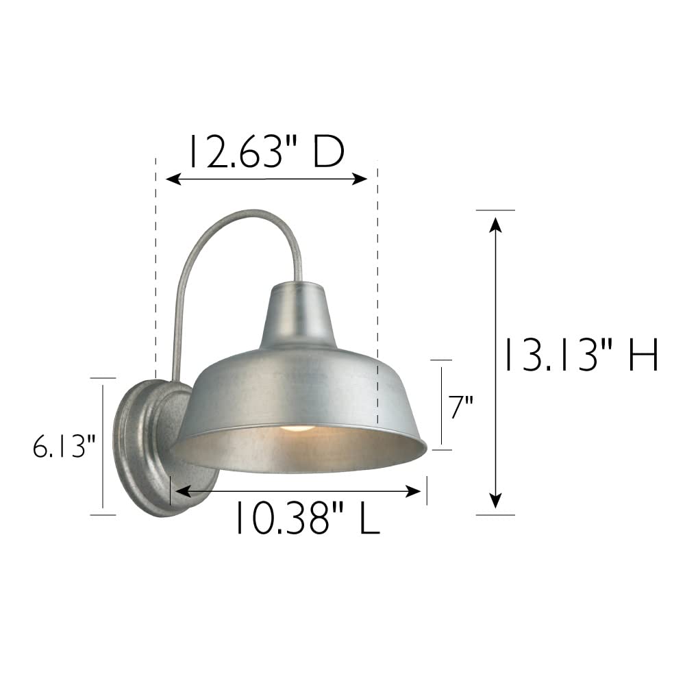 Design House Mason Farmhouse Gooseneck Barn Light, Outdoor Exterior Porch or Patio Wall Light Fixture, Galvanized Gray Paint, 10 Inch Diameter