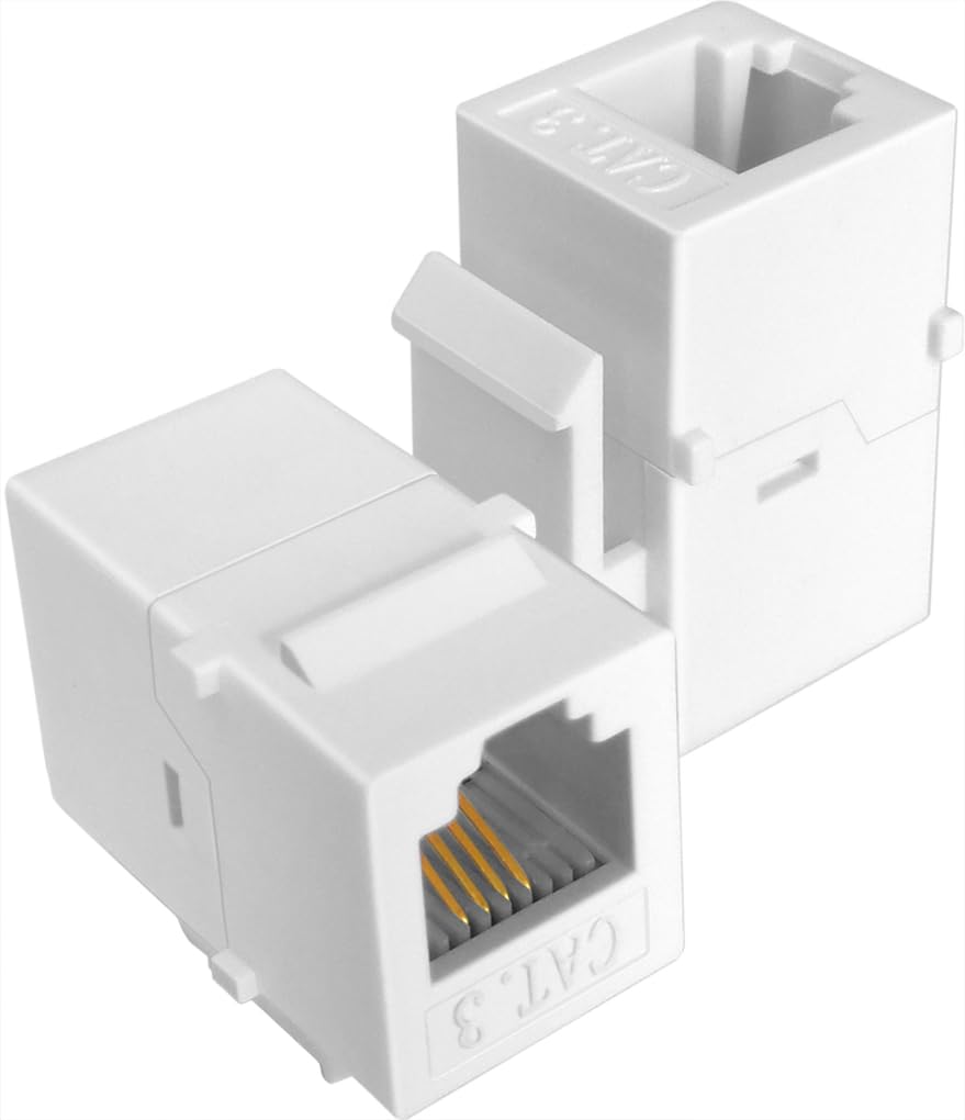 NECABLES 5Pack CAT3 Telephone Keystone Jack Phone Keystone Coupler RJ11 6P4C Female to Female White