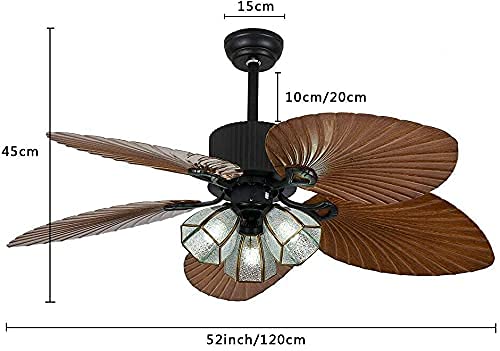 AngelcityCC 52 Inch Ceiling Fan Tropical Light with Remote Control Chandelier Drawstring Switch and Palm Leaf Blade (Bronze) 110V