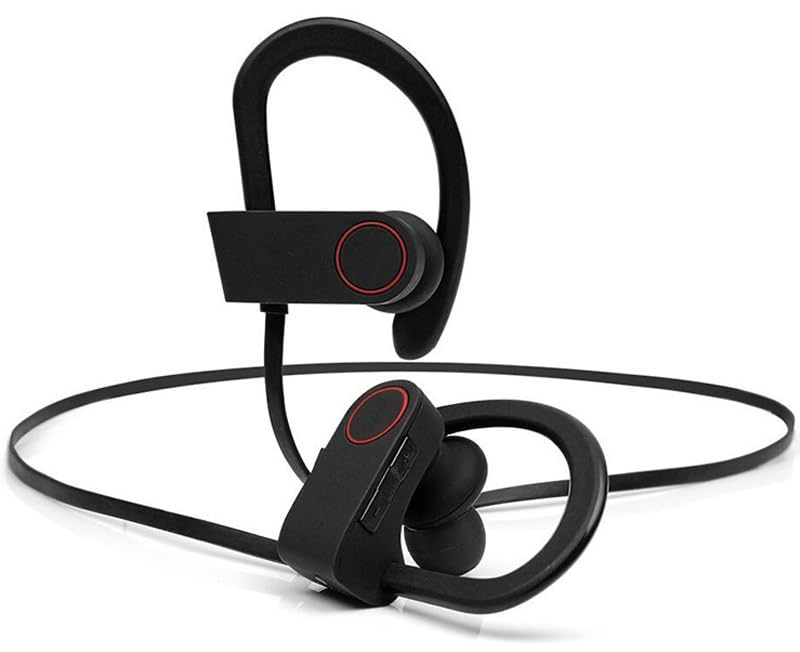Dohaeris IPX7 Waterproof Wireless Headset Sports Bass Wireless Bluetooth 5.0 Earphones Hanging Ear with Microphone (Red)