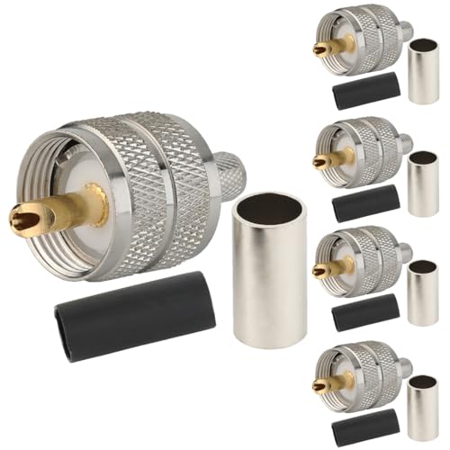 RFIOTASY Pack of 5 UHF PL-259 PL259 Male-Plug Crimp Connector Adapter Connector for RG58/U LMR195 (UHF Male Crimp RG58)