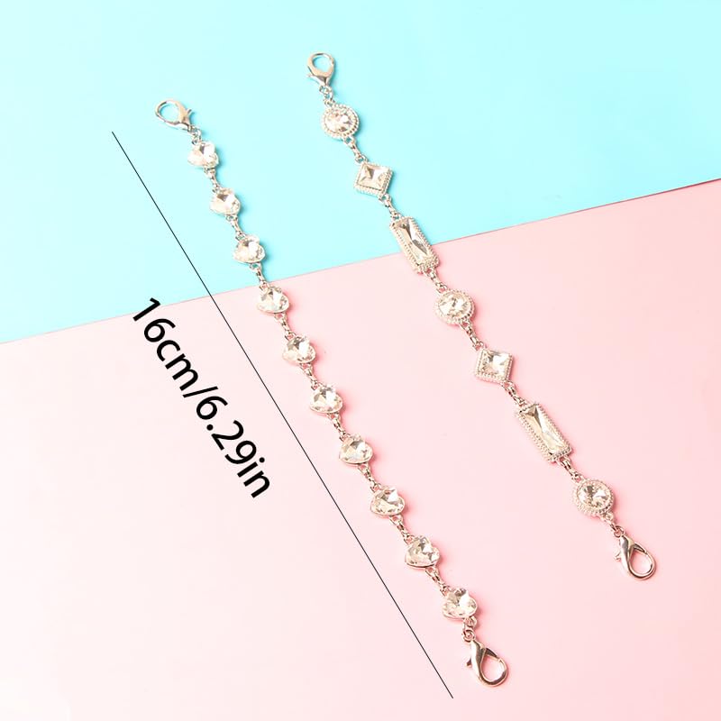 NOIAFZY 2pcs Luxury Crystal Rhinestone Metal Hand Chain Wrist Strap - Elegant Rectangular Diamond Lanyard with Clip for Phone Case, Keychain & Bag