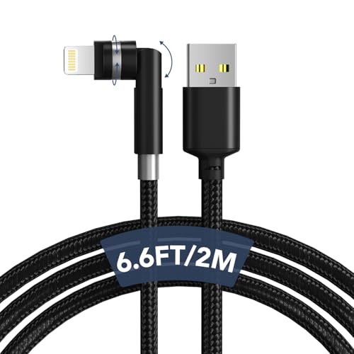 90 Degree Lightning Cable with 360 Rotating Head - 6.6FT MFi Right Angle Nylon Braided iPhone Charger Cord with 2.4A Fast Charge, Data Sync, CarPlay…