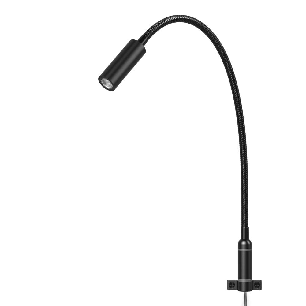 Agese Wall Mounted Reading Light Touch Switch Dimmable LED 3W Warm White 3000K AC Adaptor (Black)