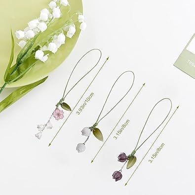 aoukoslt Cell Phone Strap Flower Phone Charm, Cute Keychain Lanyard String Charm, Car Keychain, Cell Phone Charms, Hanging Car Pendants Decor