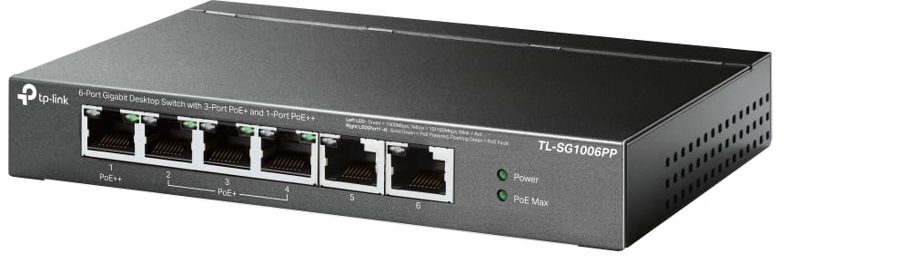 TP-Link TL-SG1006PP | 5 Port PoE Switch | 3 PoE+ and 1 PoE++ Ports @64W, w/ 2 Uplink Gigabit Ports | Sturdy Metal | Plug & Play | Extend Mode | PoE