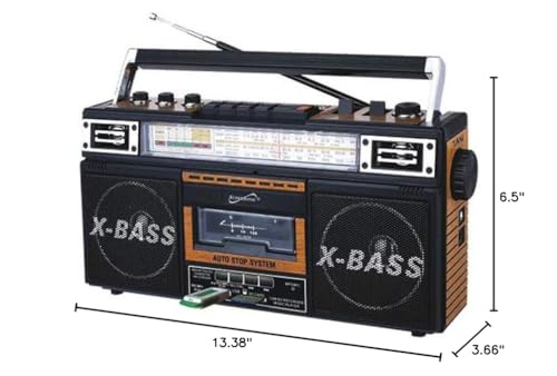 Supersonic SC-3201BT 4 Band Radio & Cassette Player Boombox, Bluetooth Speaker, AM/FM/SW Radio with MP3 Playback, USB & SD Card, 3 Band EQ