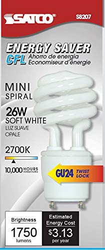 (6-Pack) Satco S8207 26-Watt 2700K GU24 Base Mini Spiral Compact Fluorescent Lamp, 120W Equal6
