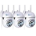 CKK 1080P Security Camera Wireless, 3 Pcs 2MP PTZ WiFi Home Camera (2.4G/5G Dual-Band), 360° Pan/Tilt, Color Night Vision, Motion Alerts, 2-Way Audio
